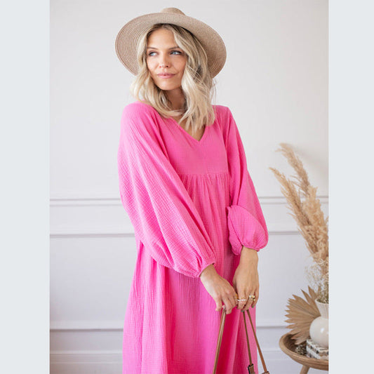 Norvielle Damenkleid Laternenärmel Stehkragen - Norvielle