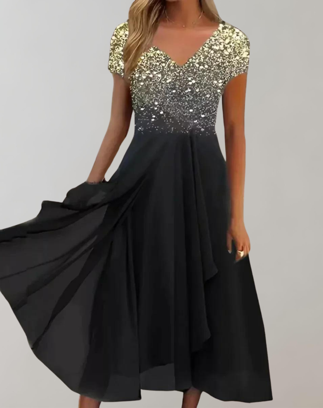 Elarova | Kleid mit leuchtenden Blumen | Abendkleid für Damen | Glänzendes Topkleid