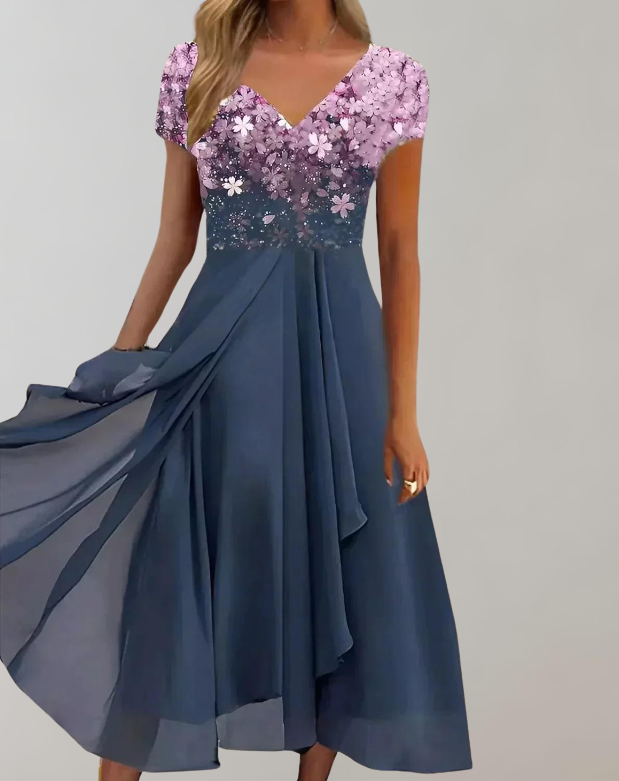 Elarova | Kleid mit leuchtenden Blumen | Abendkleid für Damen | Glänzendes Topkleid