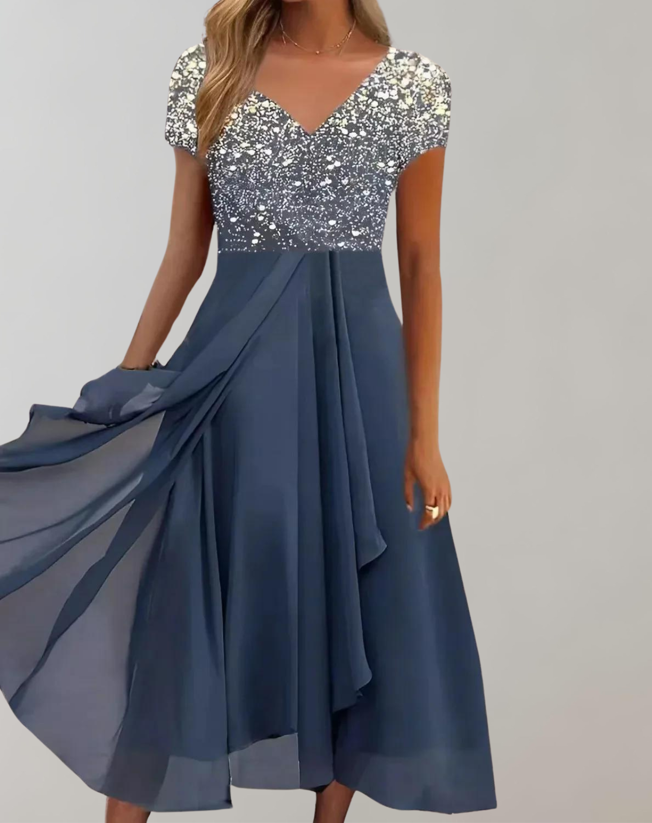 Elarova | Kleid mit leuchtenden Blumen | Abendkleid für Damen | Glänzendes Topkleid