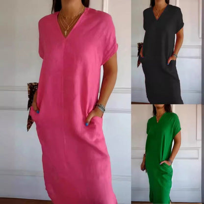 Norvielle Damen Kurzarmkleid V-Ausschnitt - Norvielle