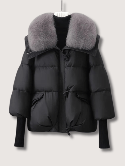 Elarova | Kurze Damen-Steppjacke mit Pelzkragen