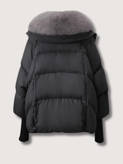 Elarova | Kurze Damen-Steppjacke mit Pelzkragen