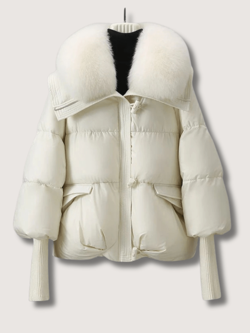 Elarova | Kurze Damen-Steppjacke mit Pelzkragen