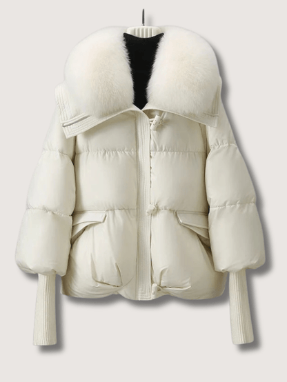 Elarova | Kurze Damen-Steppjacke mit Pelzkragen
