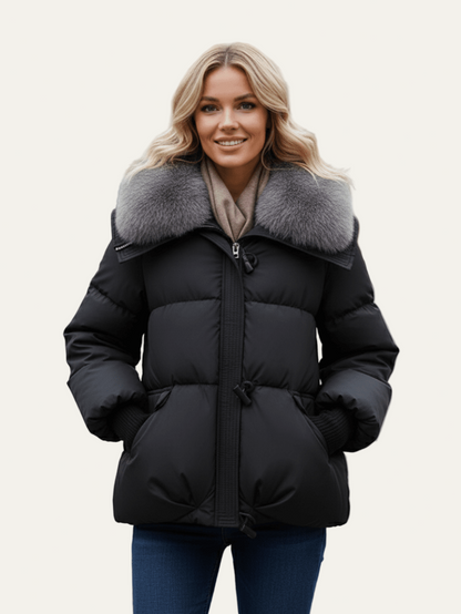 Norvielle Damen Steppjacke Kurz Pelzkragen - Norvielle