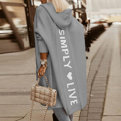 Damen Kuschelmantel Kapuze Strickjacke Buchstabenprint - Norvielle