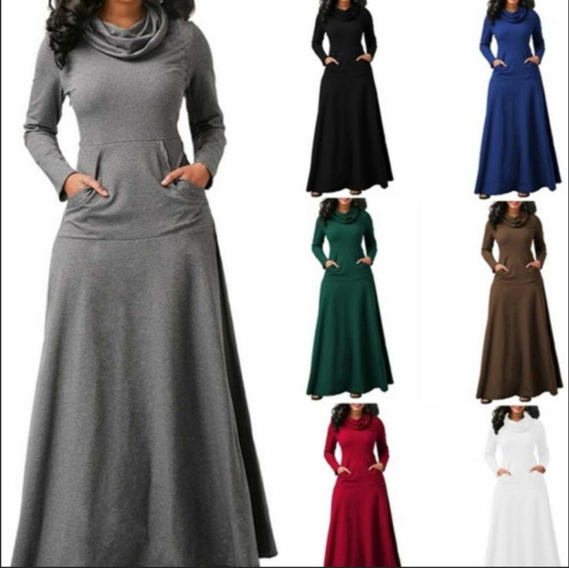 Norvielle Damen Langkleid Mit Taschen Und Kragen - Norvielle