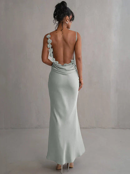 Elarova Langarm-Blumenkleid mit offenem Rücken