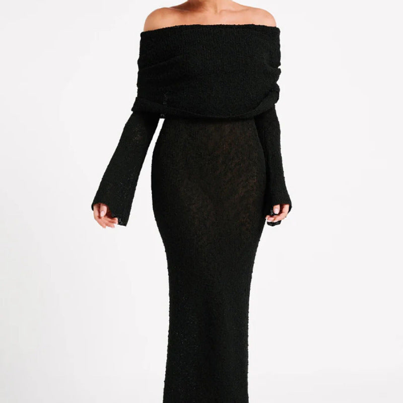 Elarova Langarm-Strickkleid im französischen Stil, einseitig, für Party und Strand geeignet
