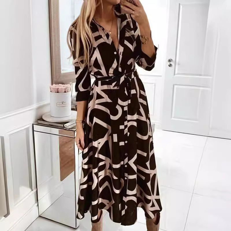 Norvielle Damen Langarm-Kleid Wickel-Design polierte Knöpfe Vorne - Norvielle