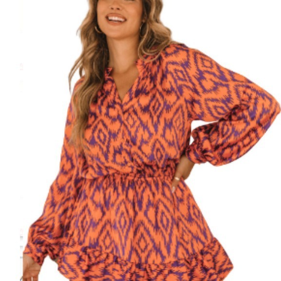 Norvielle Damen Langarmkleid Stehkragen Elastisch Bedruckt - Norvielle