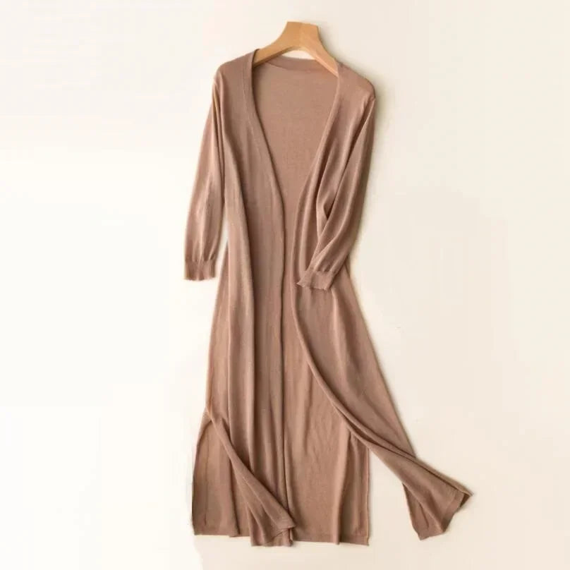 Elarova | Lange Offene Front Strickjacke