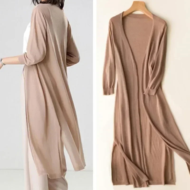 Elarova | Lange Offene Front Strickjacke