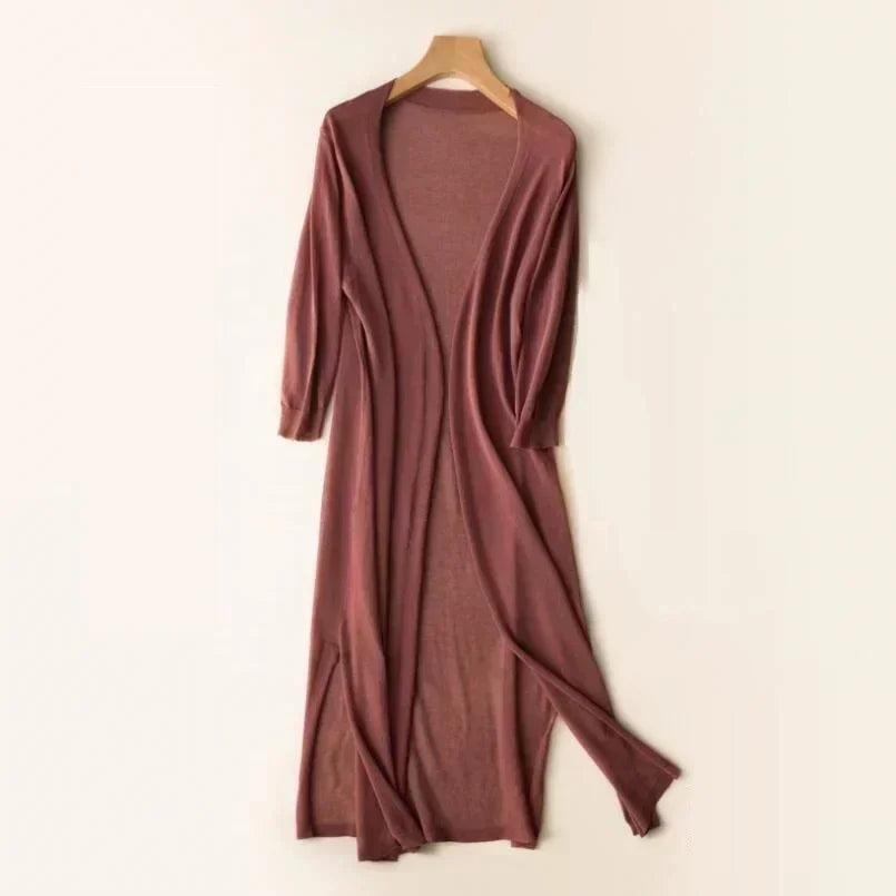 Elarova | Lange Offene Front Strickjacke