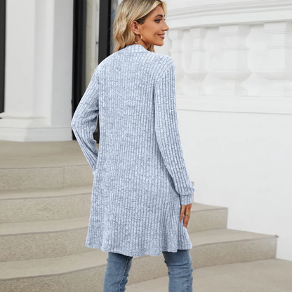 Elarova | Lange Strickjacken Damen Gerippte Offene Vorderseite Jacke mit Taschen