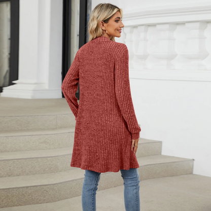 Elarova | Lange Strickjacken Damen Gerippte Offene Vorderseite Jacke mit Taschen