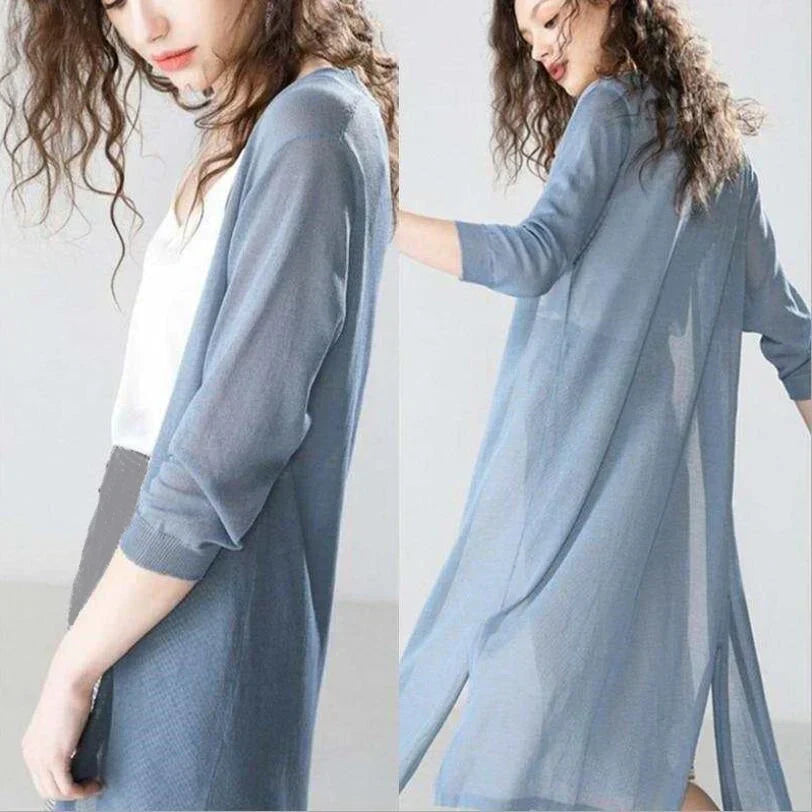 Lange Damen Strickpulloverjacke - Norvielle