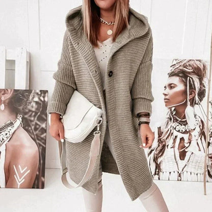Elarova | Lange warme Strickjacke mit Kapuze