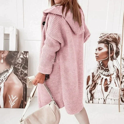 Elarova | Lange warme Strickjacke mit Kapuze