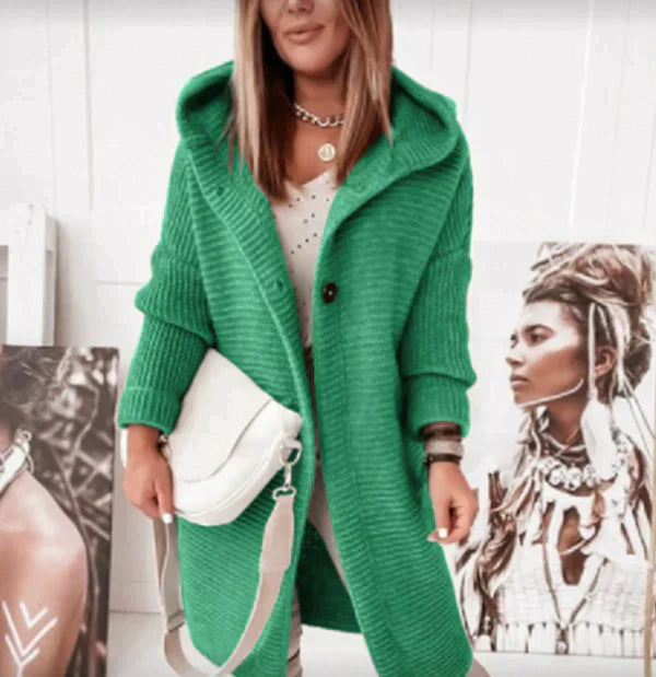 Elarova | Lange warme Strickjacke mit Kapuze
