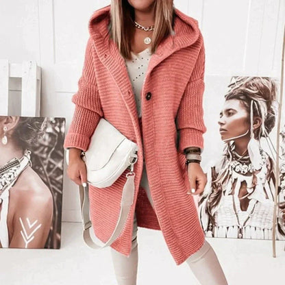 Elarova | Lange warme Strickjacke mit Kapuze