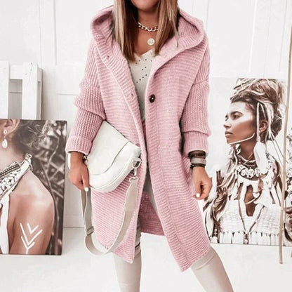 Elarova | Lange warme Strickjacke mit Kapuze