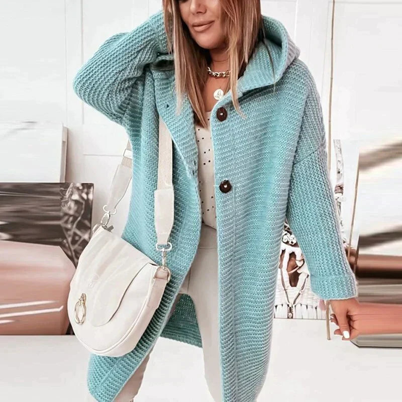Elarova | Lange warme Strickjacke mit Kapuze