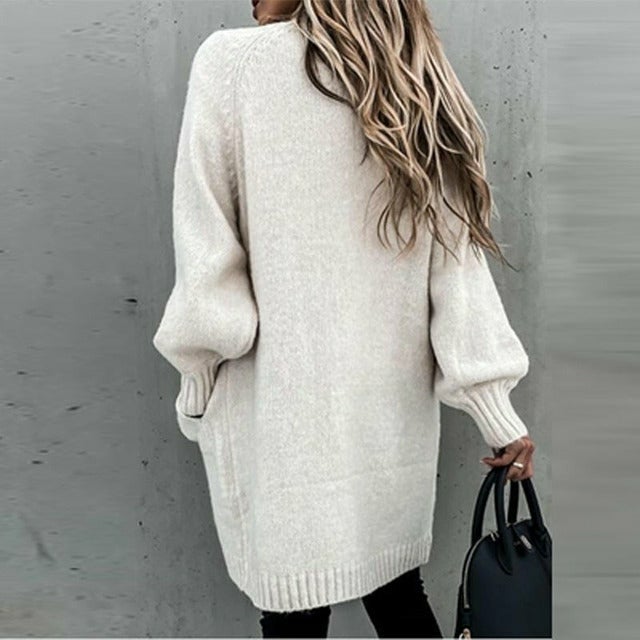 Norvielle Damen Strickjacke Lang Weich Beige - Norvielle