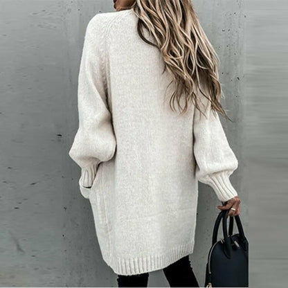 Norvielle Damen Strickjacke Lang Weich Beige - Norvielle