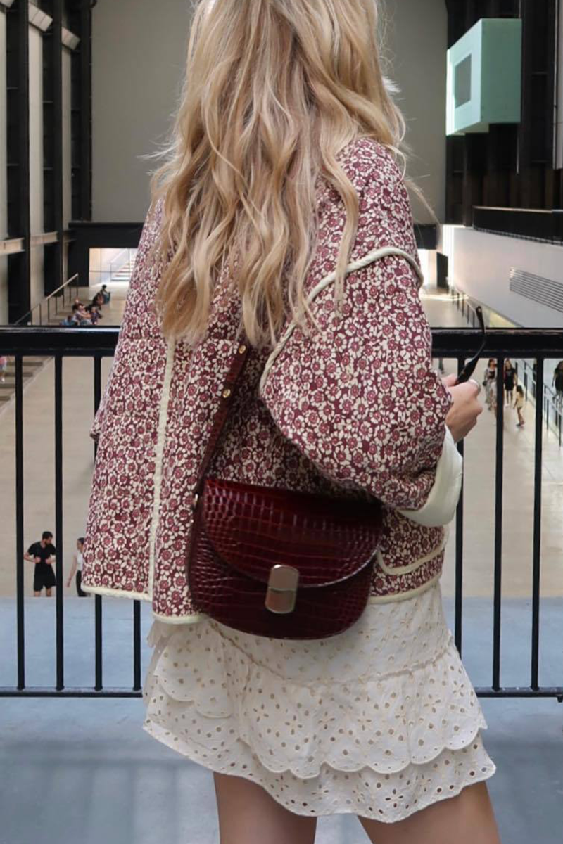 Elarova | Lässige Blumen Tasche Patchwork Kontrast Mandarin Kragen Outerwear 12 Farben