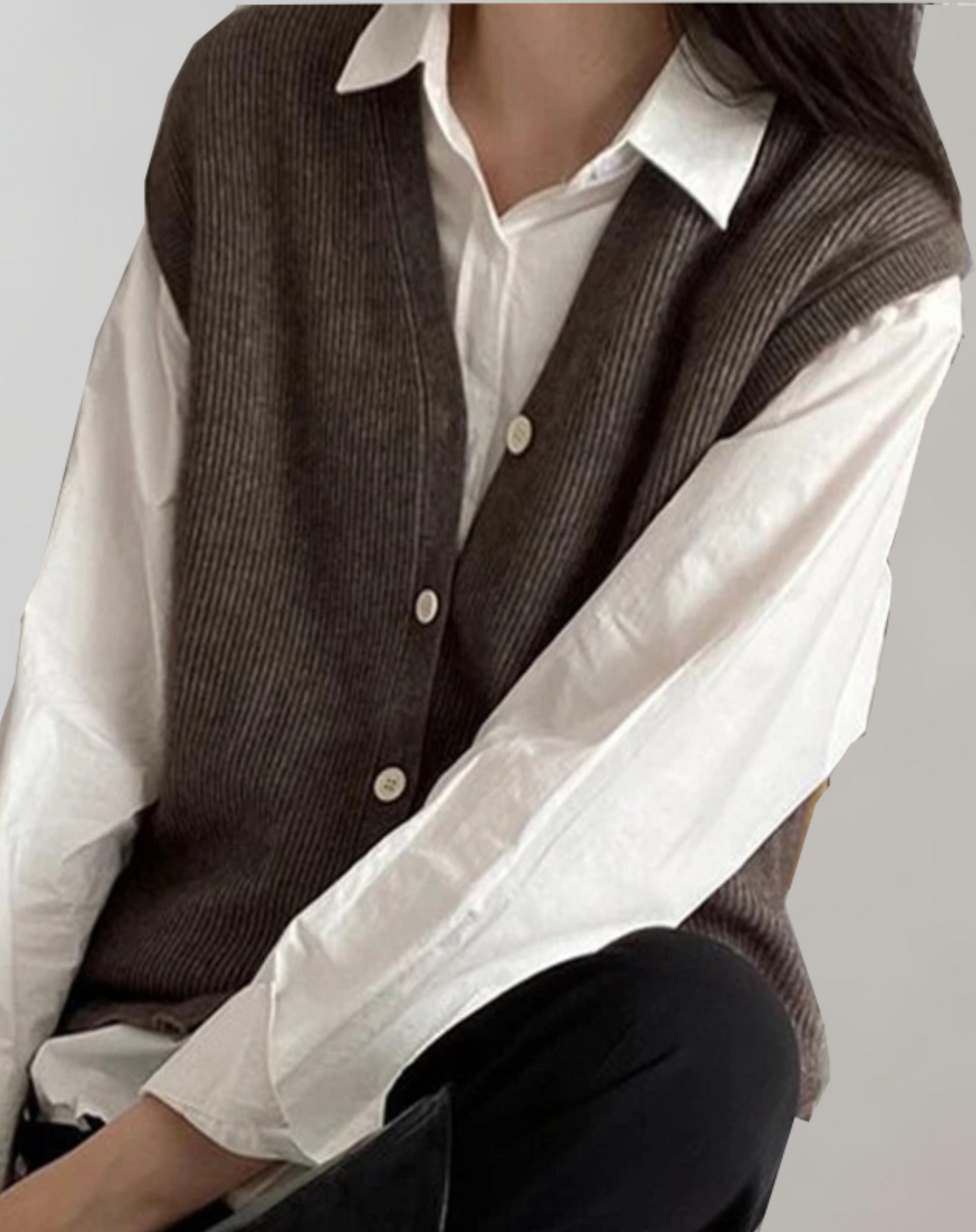 Norvielle Damen Strickweste mit Knöpfen Beige - Norvielle