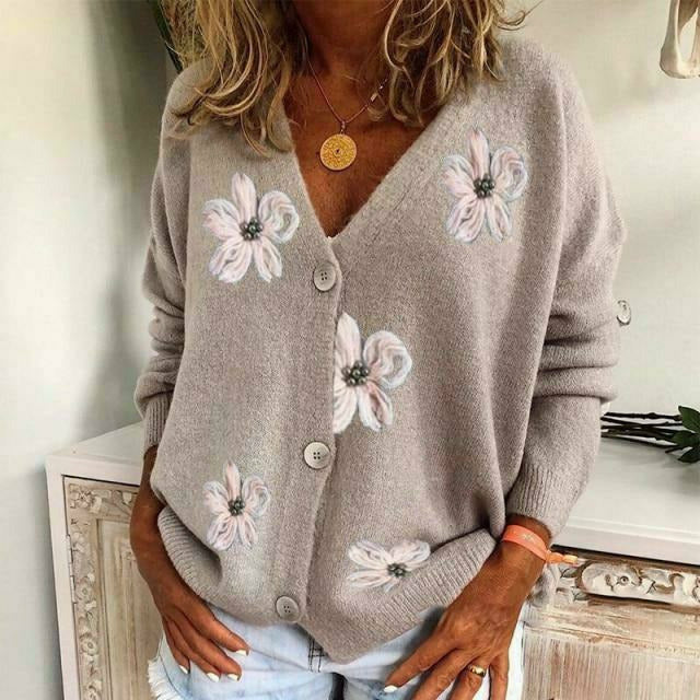 Elarova | Lässiger Cardigan Mit Blumenstickerei