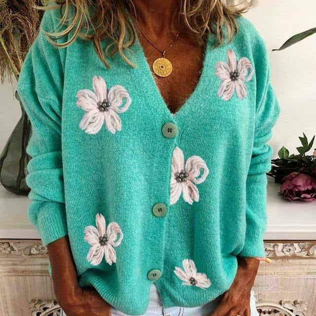 Norvielle Damen Cardigan Blumenstickerei Lässig - Norvielle