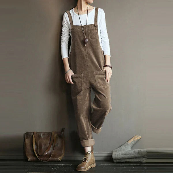 Norvielle Damen Cord-Jumpsuit Lässig Beige - Norvielle