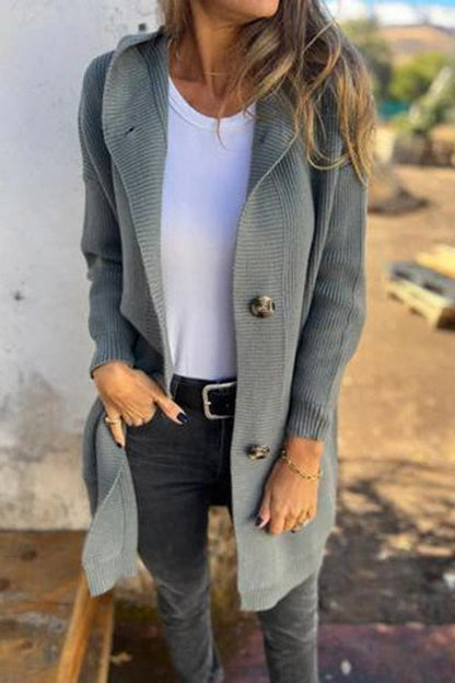 Damen Strickcardigan Mit Kapuze Bequem Grau - Norvielle
