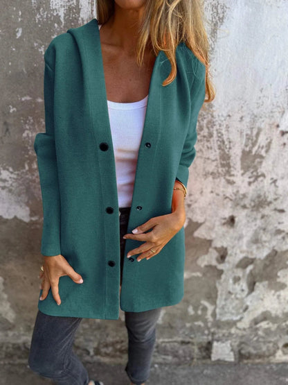 Elarova | Lässiger einreihiger Cardigan mit Kapuze