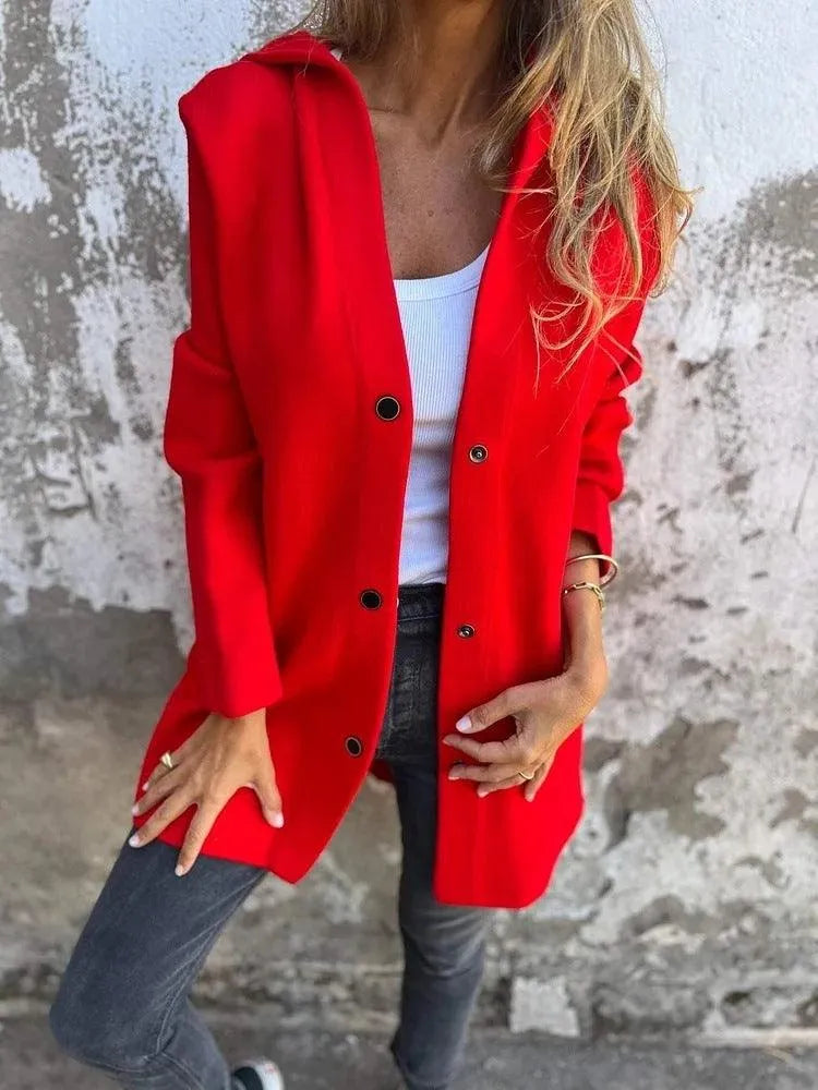 Elarova | Lässiger einreihiger Cardigan mit Kapuze