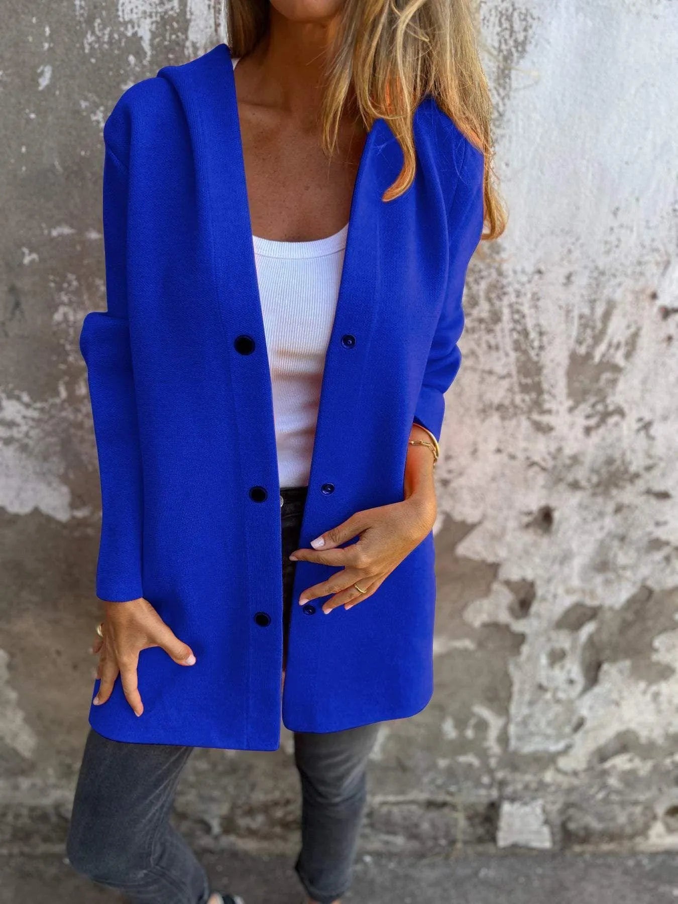 Elarova | Lässiger einreihiger Cardigan mit Kapuze