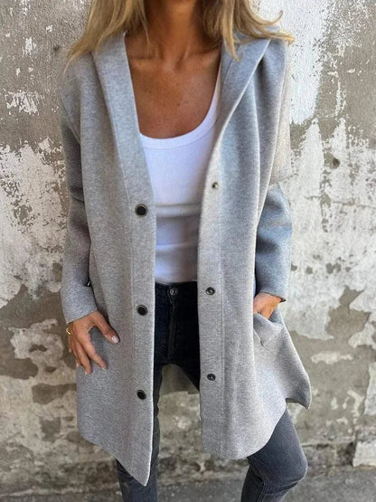 Elarova | Lässiger einreihiger Cardigan mit Kapuze
