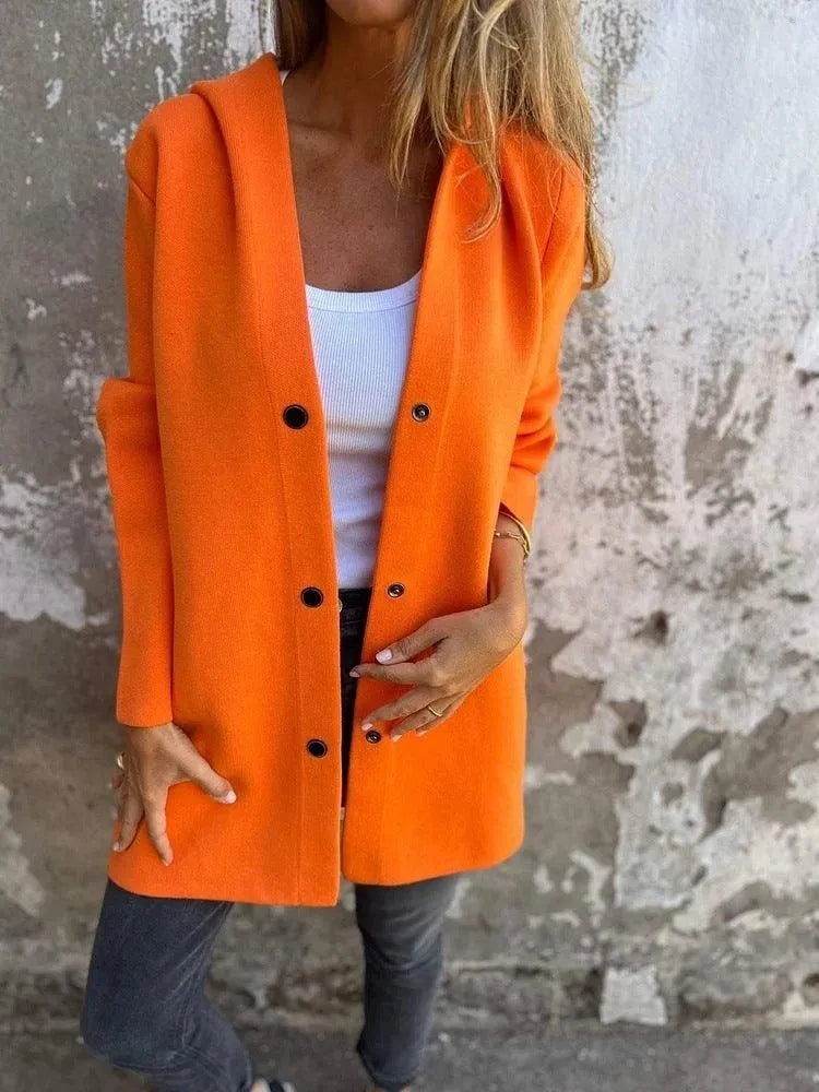 Elarova | Lässiger einreihiger Cardigan mit Kapuze