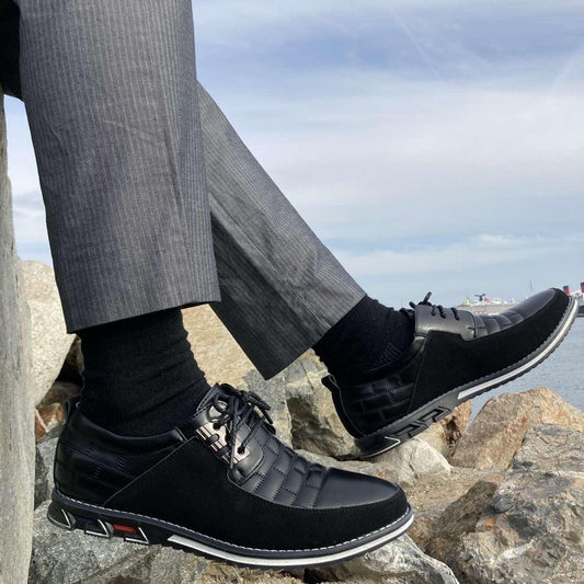 Norvielle Herren Orthopädische Schuhe Leder Schwarz - Norvielle