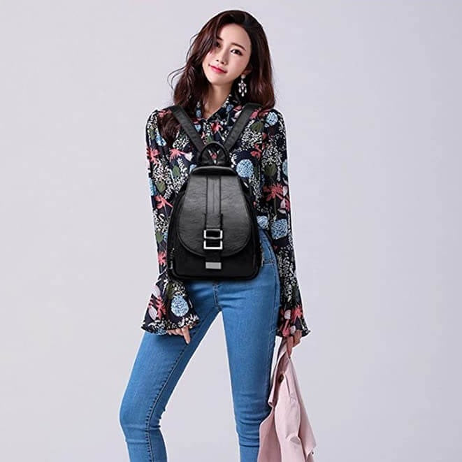 Leder Rucksack Zeitlose Eleganz Schwarz - Norvielle