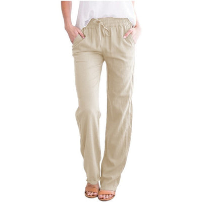 Norvielle Damen Leicht Baumwollhose Elastischer Bund Beige - Norvielle