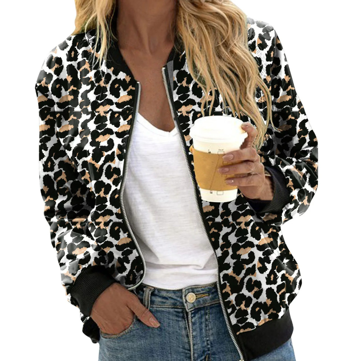 Norvielle Damen Leoparden Bomberjacke - Norvielle