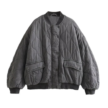 Damen Bomberjacke Grau Lockeres Design Baumwolle - Norvielle