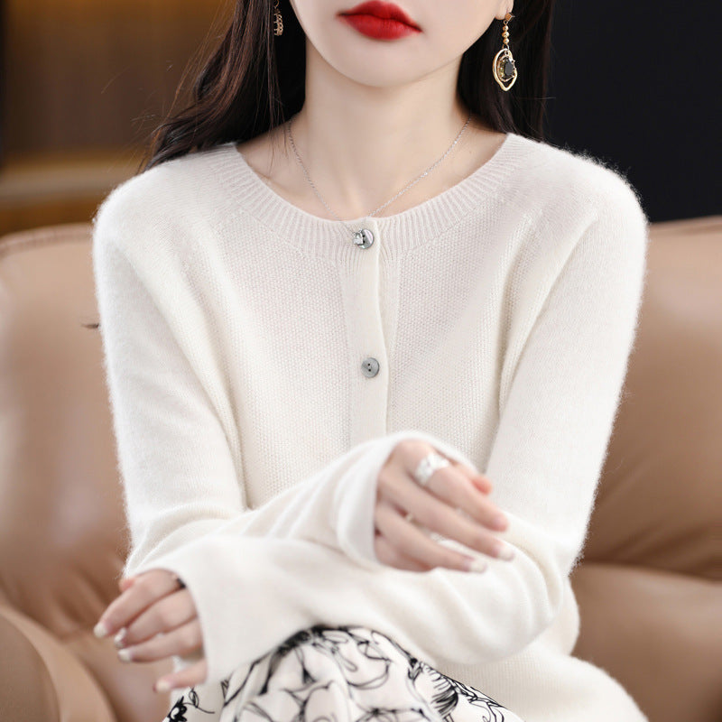 Elarova | Lockerer Damen Cashmere Strickjacke Mit Rundhalsausschnitt Aus Hochwertiger Veganer Wolle