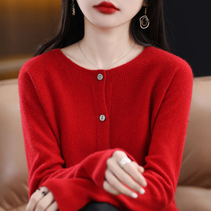 Elarova | Lockerer Damen Cashmere Strickjacke Mit Rundhalsausschnitt Aus Hochwertiger Veganer Wolle