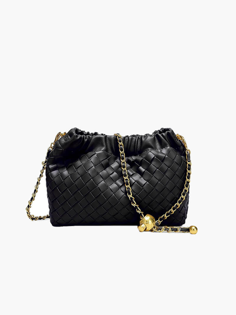 Damen Handtasche Goldene Kette Leder Schwarz - Norvielle