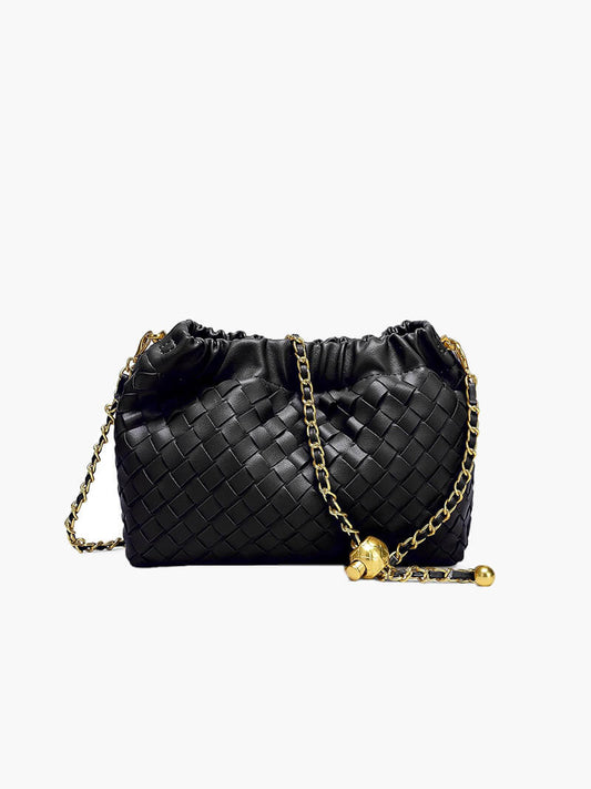 Damen Handtasche Goldene Kette Leder Schwarz - Norvielle